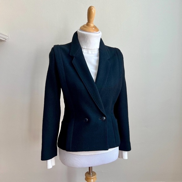 Vintage Perla Women's Black Wool Double Breasted Power Blazer Suit Jacket 7 - Picture 5 of 11